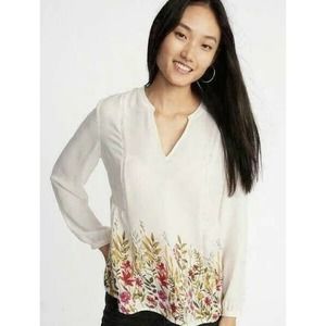 Womens Old Navy Botanical Beach Sheer Spring Peasant Work Top Long Sleeves NWOT